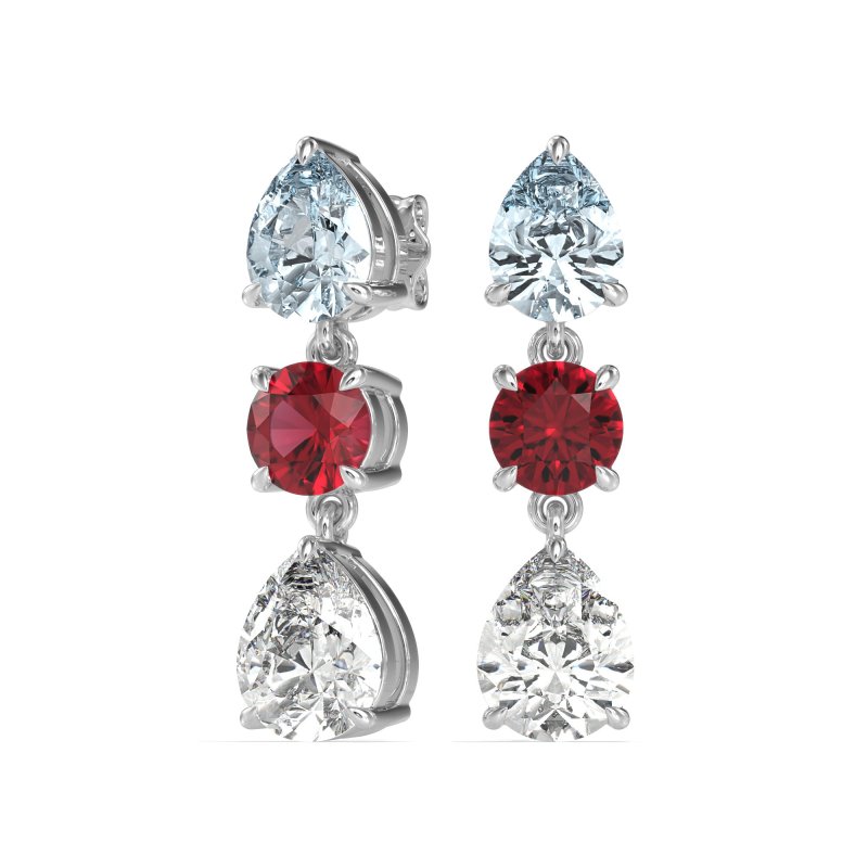 Pear Drop Three-Stone Dangling Earrings