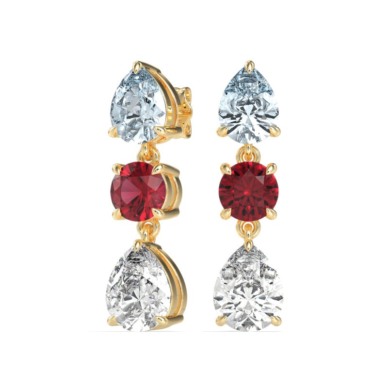 Pear Drop Three-Stone Dangling Earrings