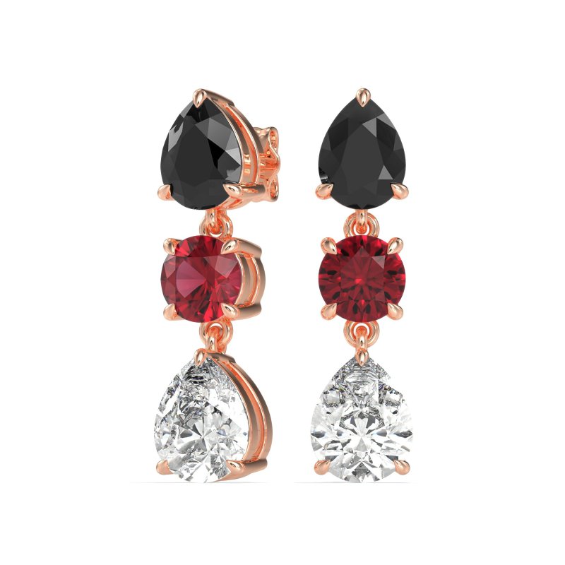 Pear Drop Three-Stone Dangling Earrings