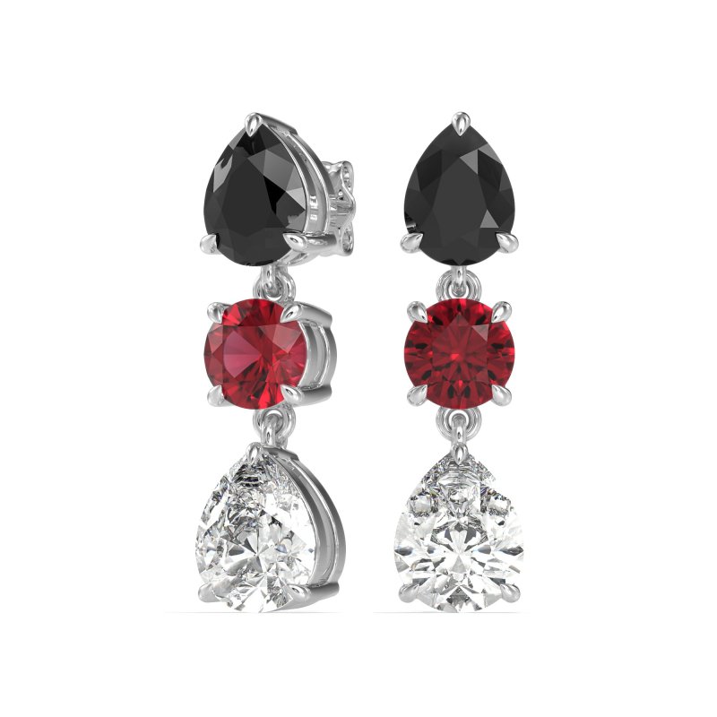 Pear Drop Three-Stone Dangling Earrings