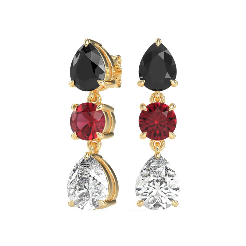 Pear Drop Three-Stone Dangling Earrings