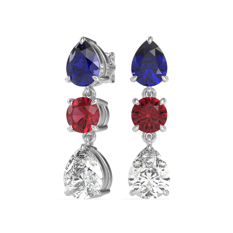 Pear Drop Three-Stone Dangling Earrings