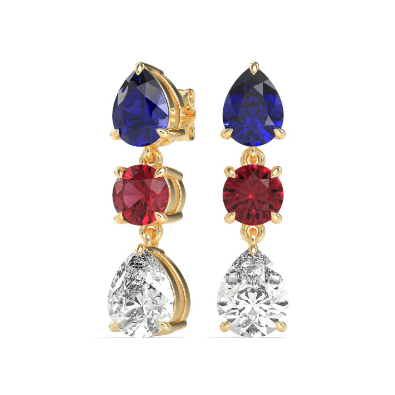 Pear Drop Three-Stone Dangling Earrings
