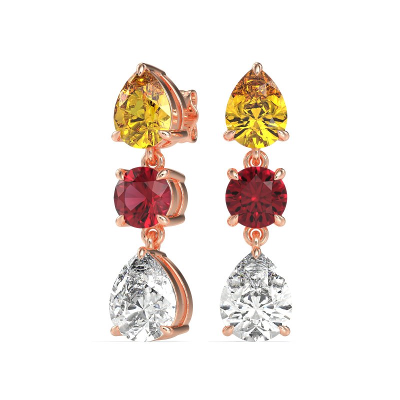 Pear Drop Three-Stone Dangling Earrings