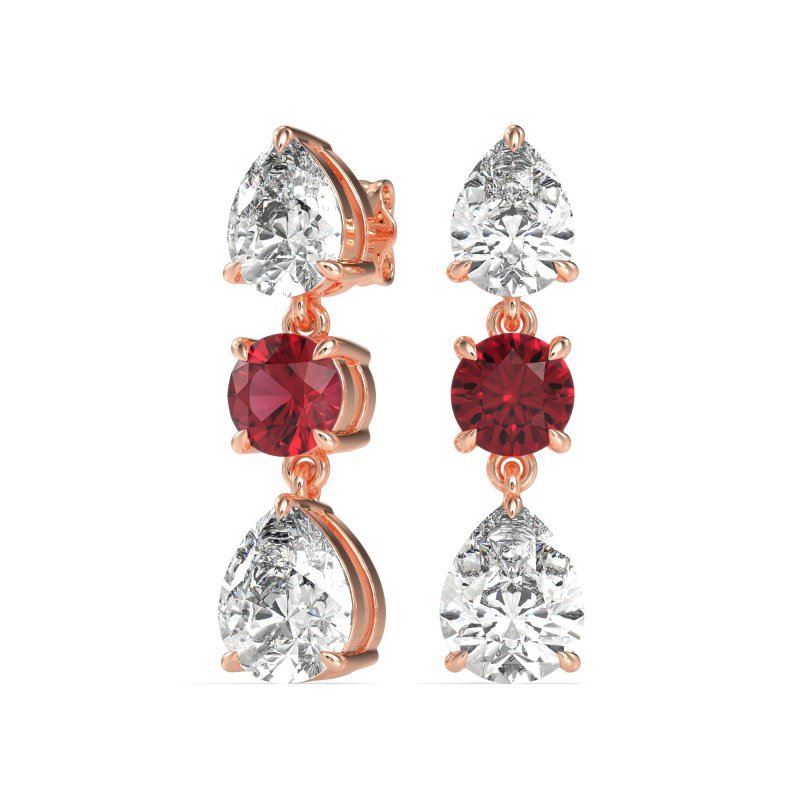 Pear Drop Three-Stone Dangling Earrings