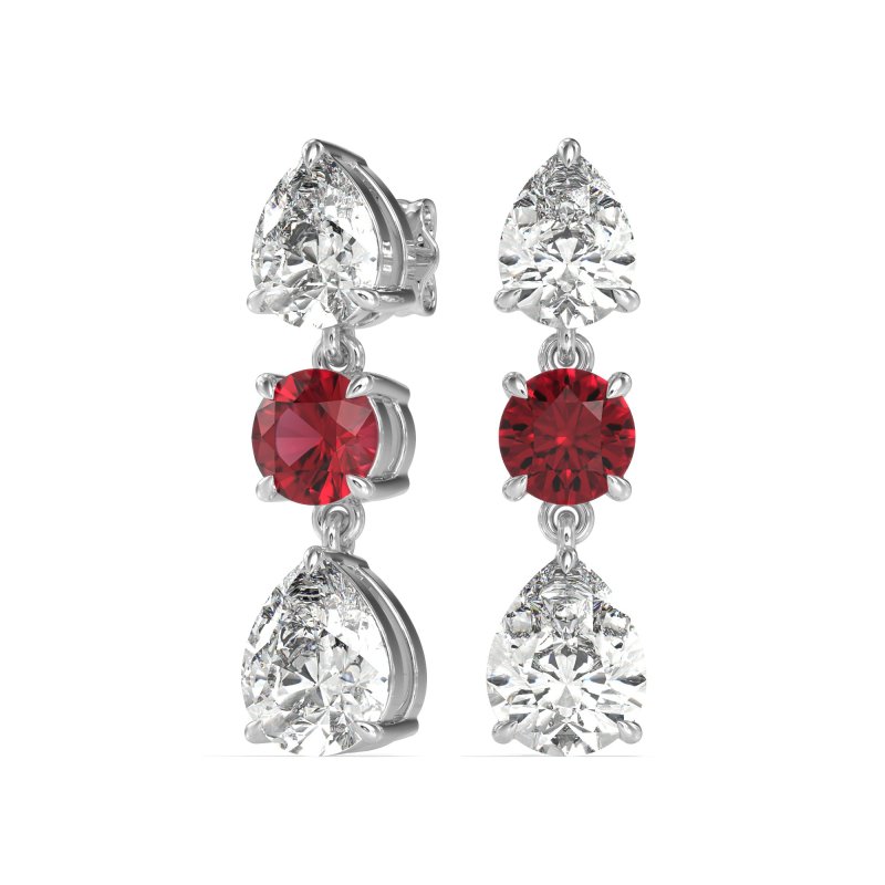 Pear Drop Three-Stone Dangling Earrings