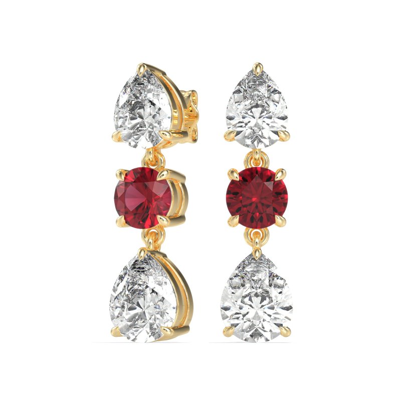 Pear Drop Three-Stone Dangling Earrings