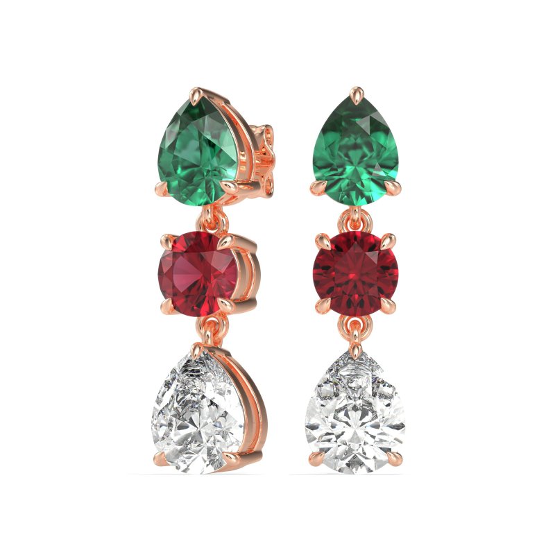 Pear Drop Three-Stone Dangling Earrings
