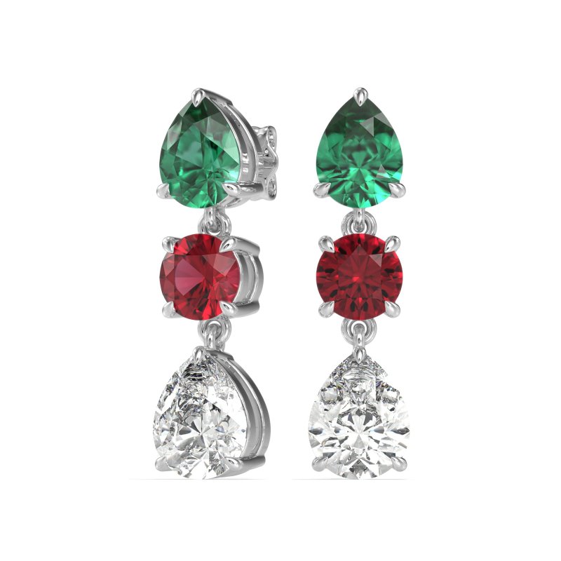 Pear Drop Three-Stone Dangling Earrings