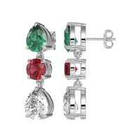 Pear Drop Three-Stone Dangling Earrings