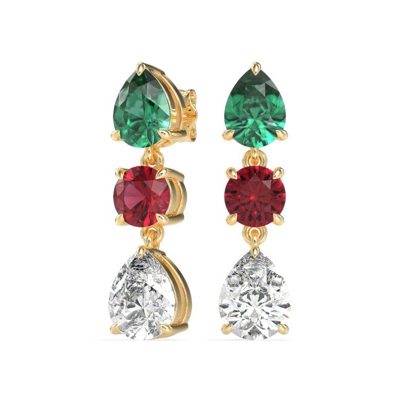 Pear Drop Three-Stone Dangling Earrings