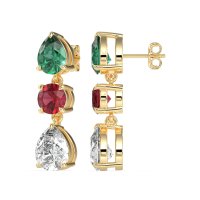 Pear Drop Three-Stone Dangling Earrings