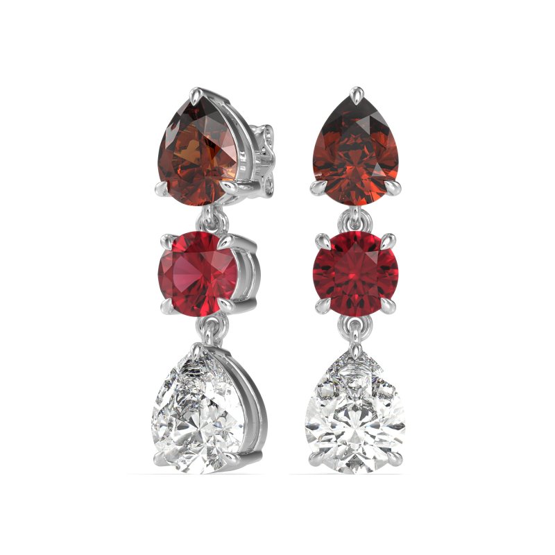 Pear Drop Three-Stone Dangling Earrings