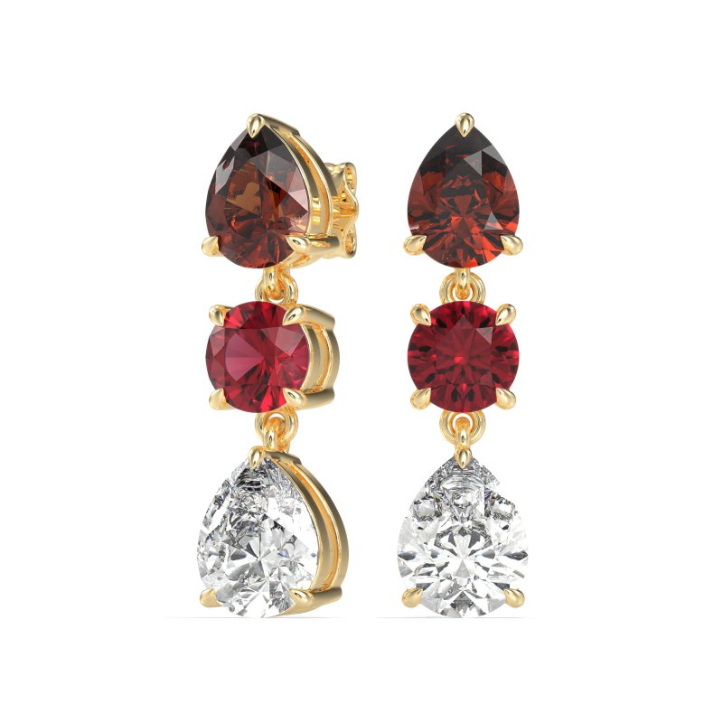 Pear Drop Three-Stone Dangling Earrings