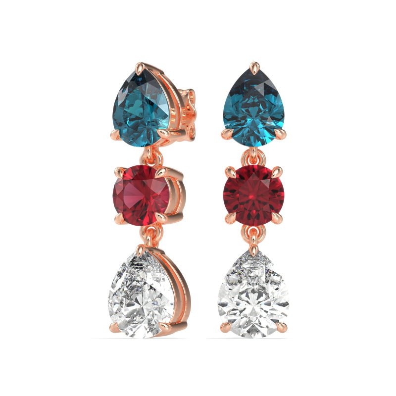 Pear Drop Three-Stone Dangling Earrings