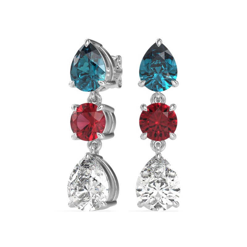 Pear Drop Three-Stone Dangling Earrings