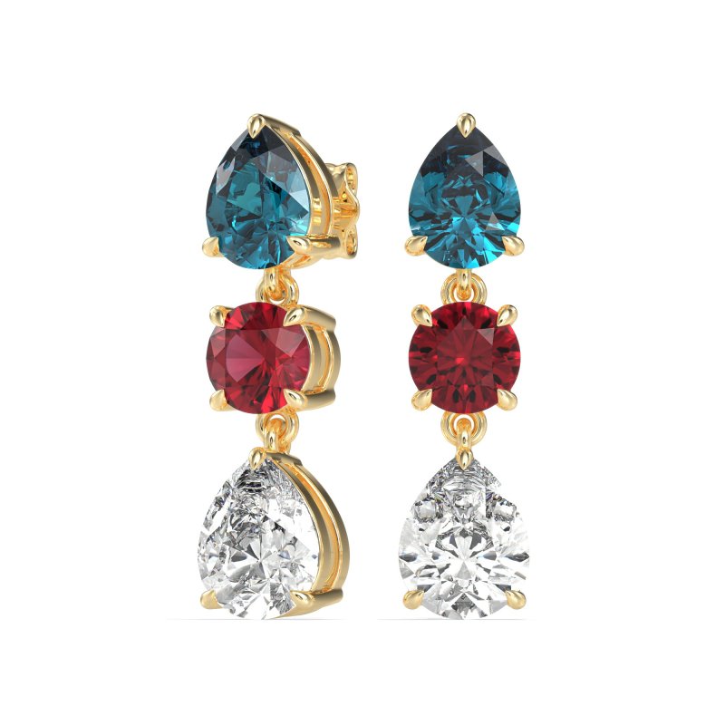 Pear Drop Three-Stone Dangling Earrings