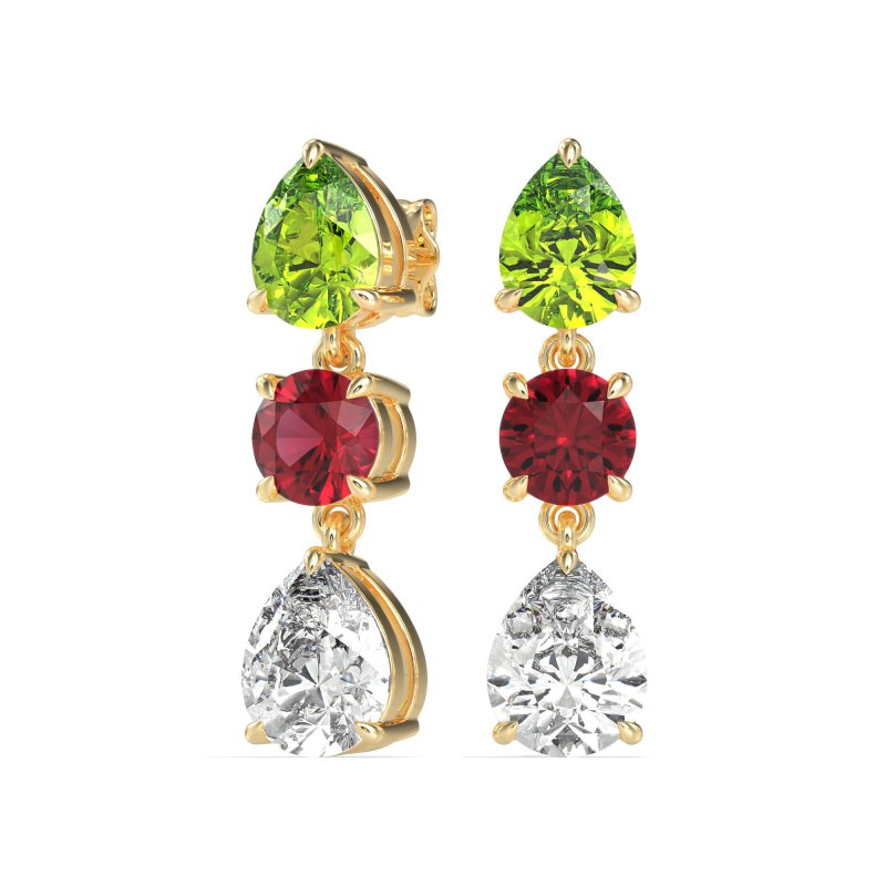Pear Drop Three-Stone Dangling Earrings