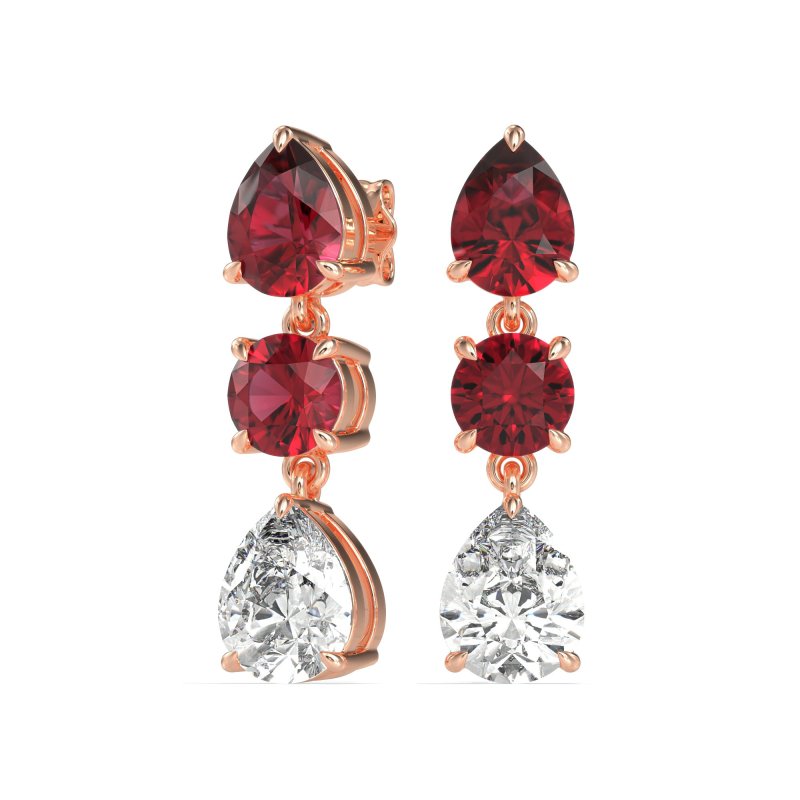 Pear Drop Three-Stone Dangling Earrings