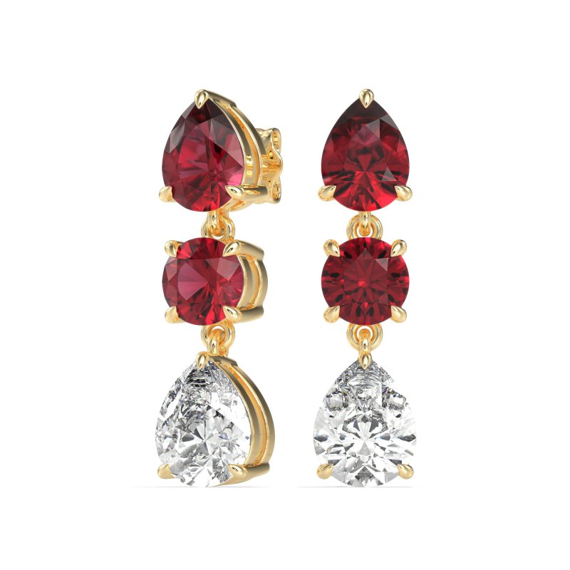 Pear Drop Three-Stone Dangling Earrings