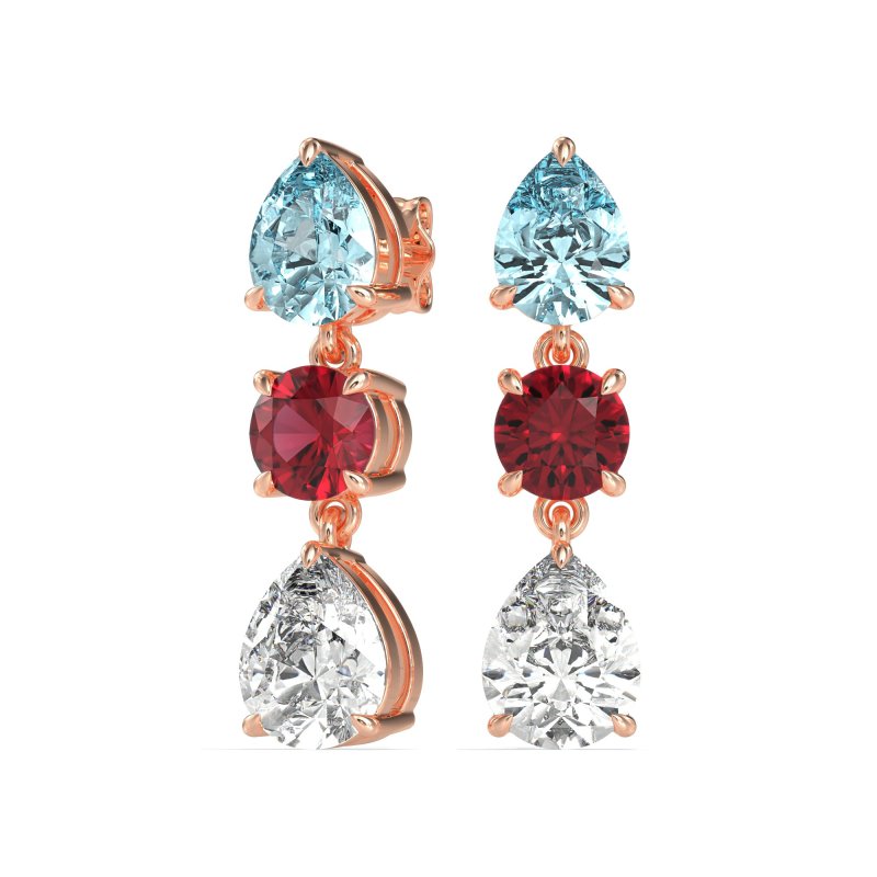 Pear Drop Three-Stone Dangling Earrings