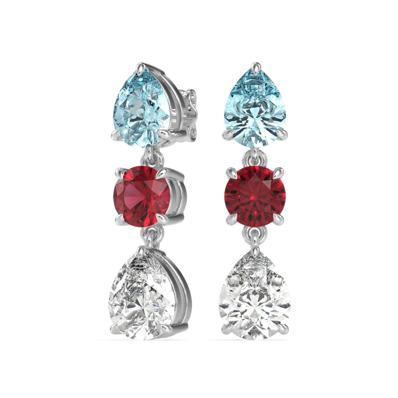 Pear Drop Three-Stone Dangling Earrings