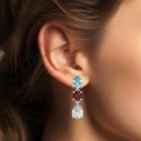 Pear Drop Three-Stone Dangling Earrings