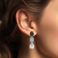 Pear Drop Three-Stone Dangling Earrings