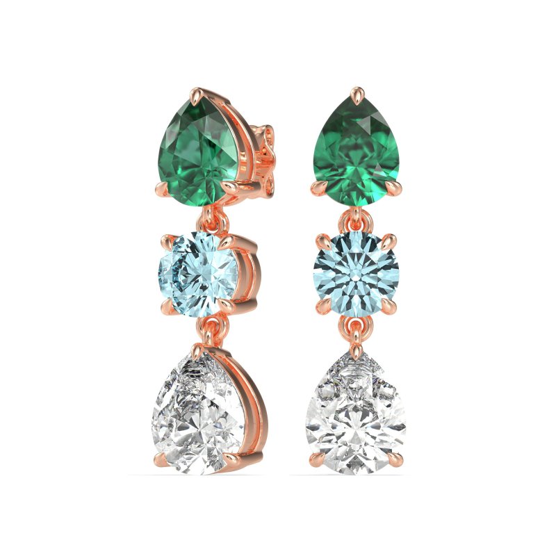 Pear Drop Three-Stone Dangling Earrings