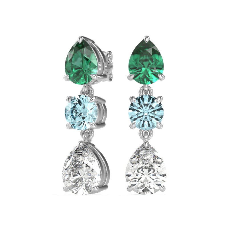 Pear Drop Three-Stone Dangling Earrings