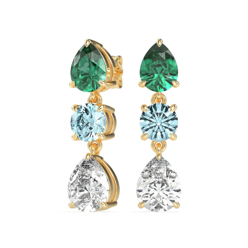 Pear Drop Three-Stone Dangling Earrings