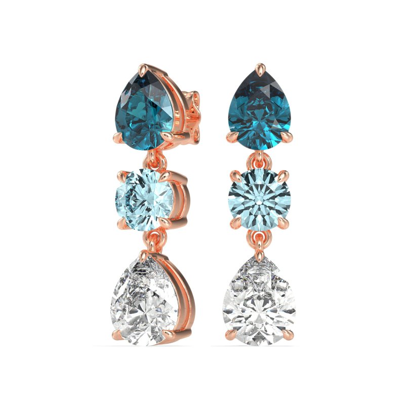 Pear Drop Three-Stone Dangling Earrings