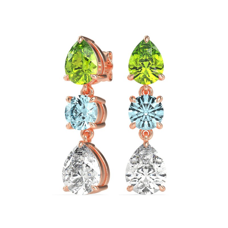 Pear Drop Three-Stone Dangling Earrings