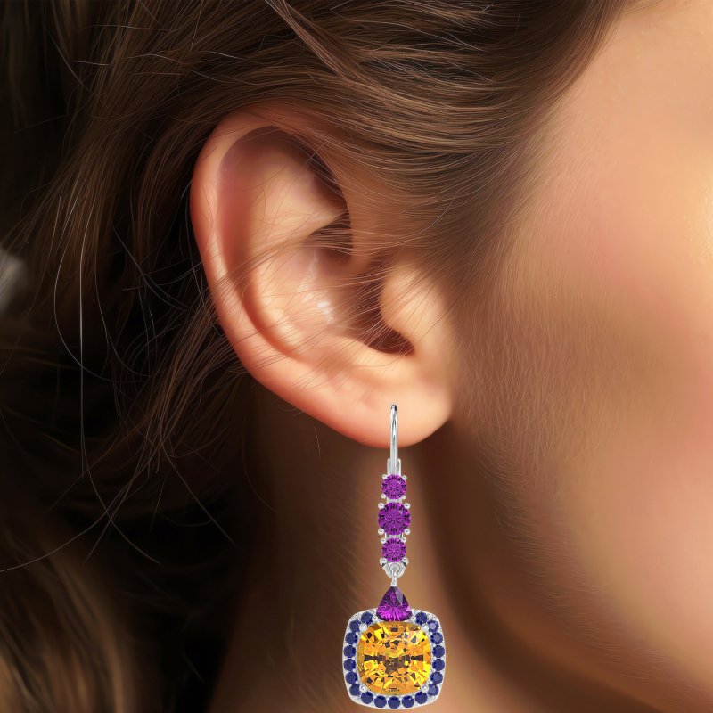 Art-Deco Halo Dangling Hook Earrings