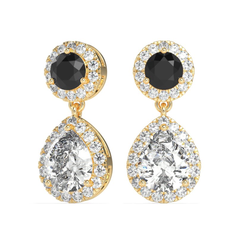 Pear & Round Halo Drop Earrings