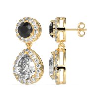 Pear & Round Halo Drop Earrings