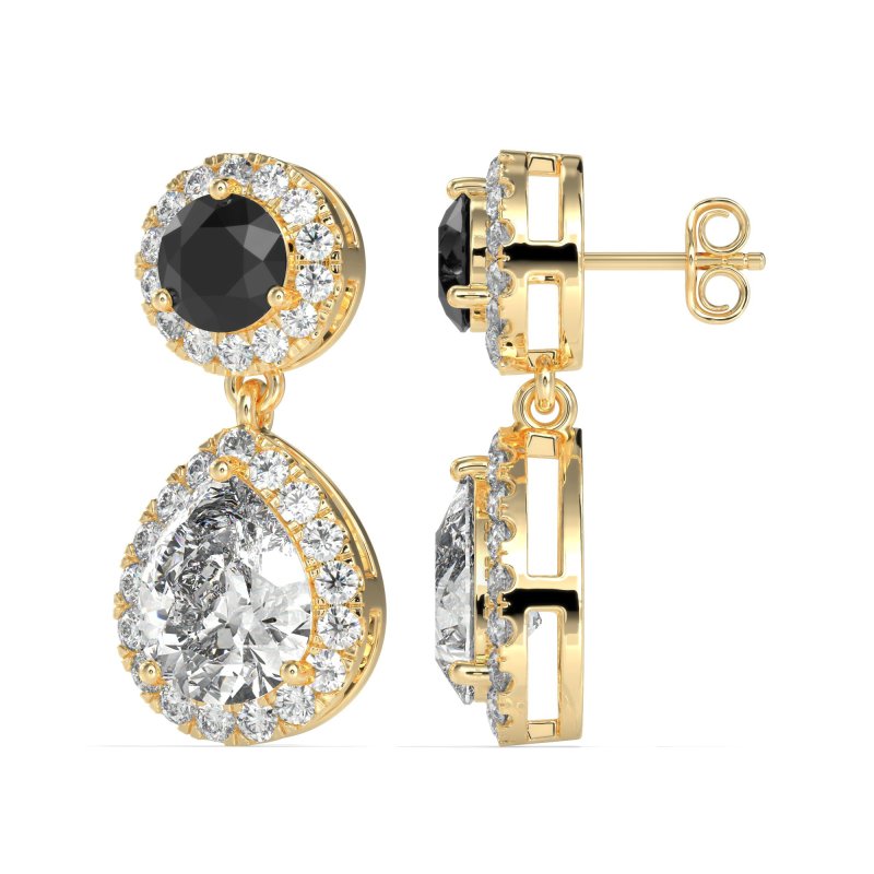 Pear & Round Halo Drop Earrings