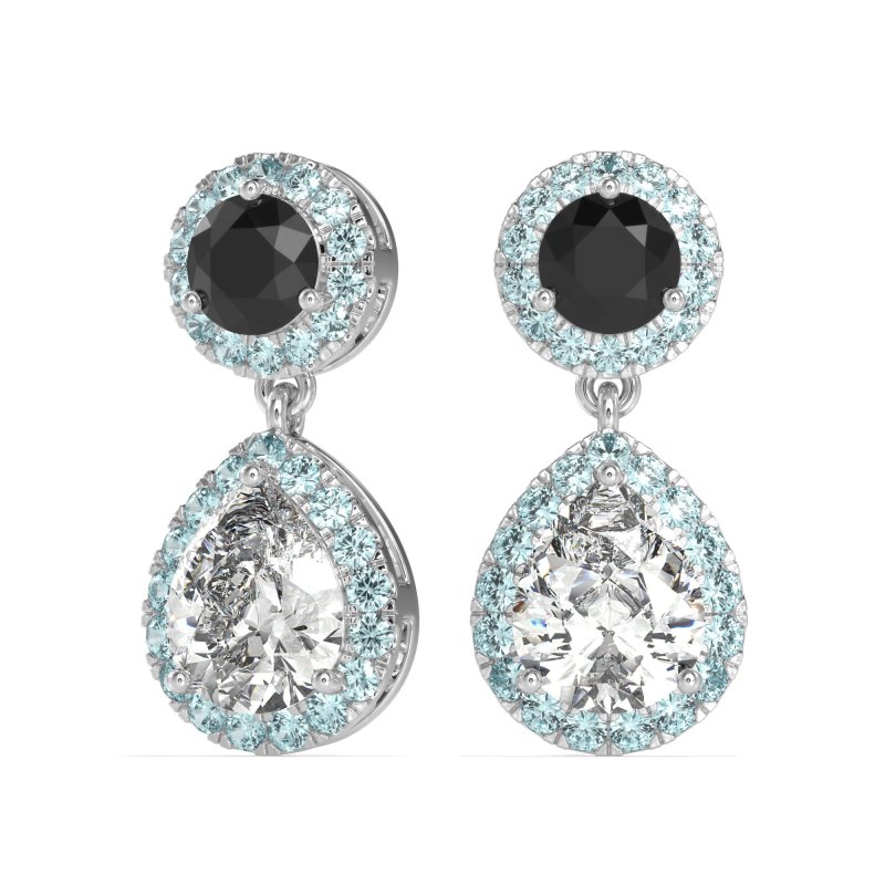 Pear & Round Halo Drop Earrings