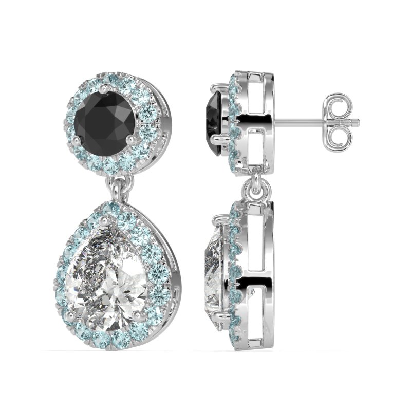 Pear & Round Halo Drop Earrings