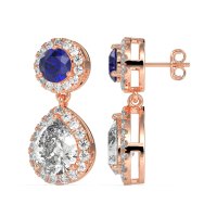 Pear & Round Halo Drop Earrings