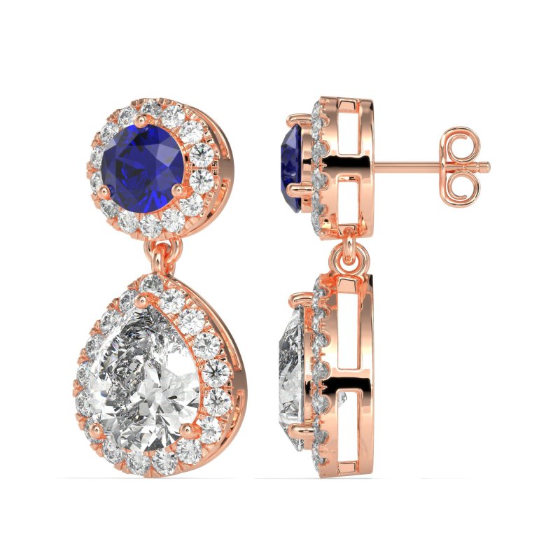 Pear & Round Halo Drop Earrings