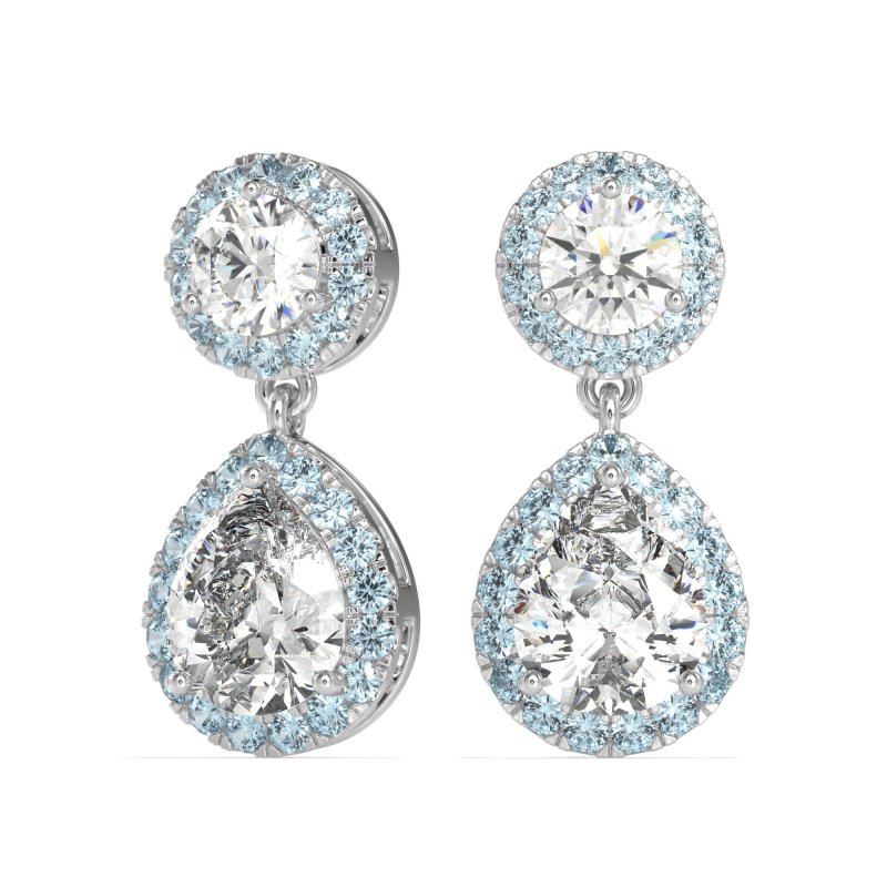 Pear & Round Halo Drop Earrings