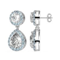 Pear & Round Halo Drop Earrings