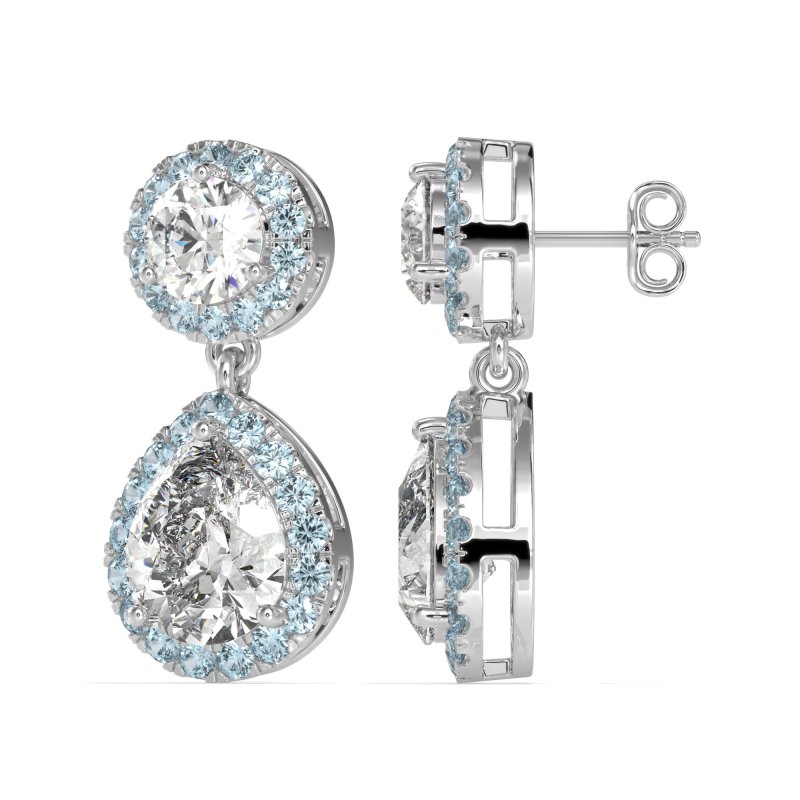 Pear & Round Halo Drop Earrings