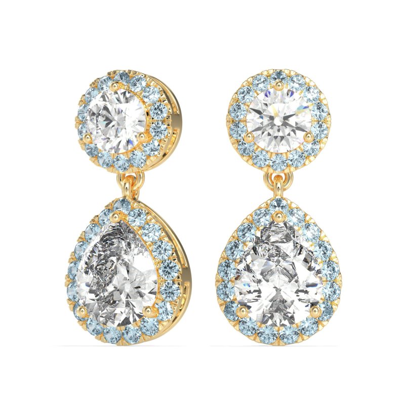 Pear & Round Halo Drop Earrings