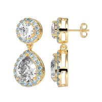 Pear & Round Halo Drop Earrings