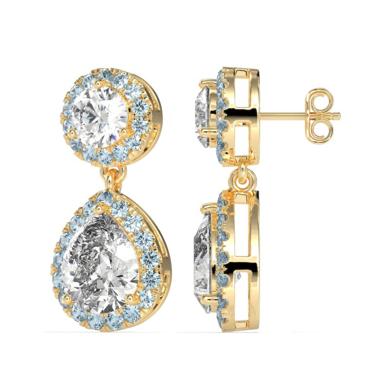 Pear & Round Halo Drop Earrings