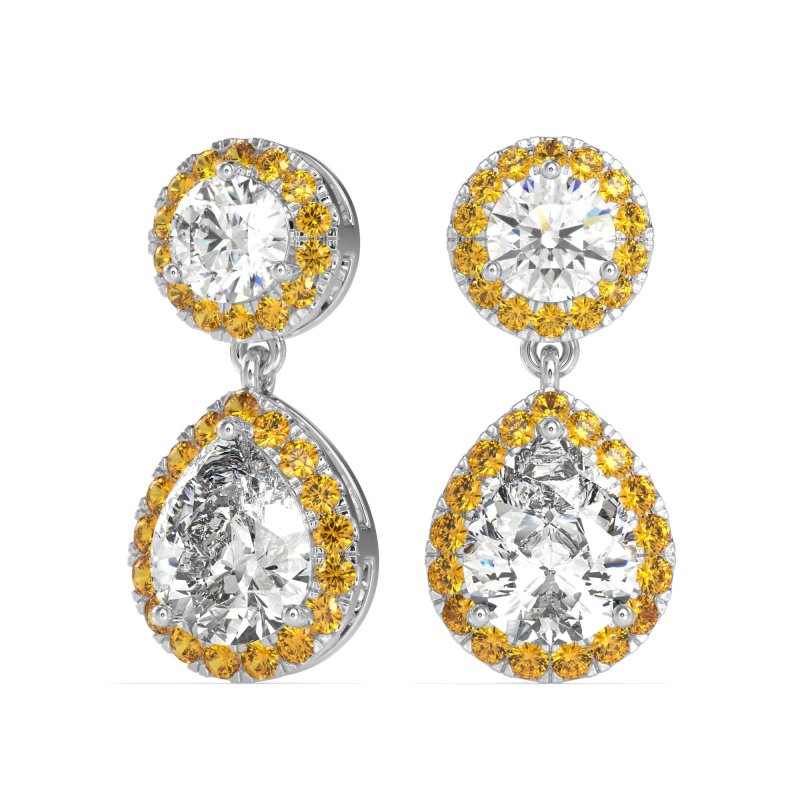Pear & Round Halo Drop Earrings