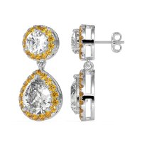 Pear & Round Halo Drop Earrings