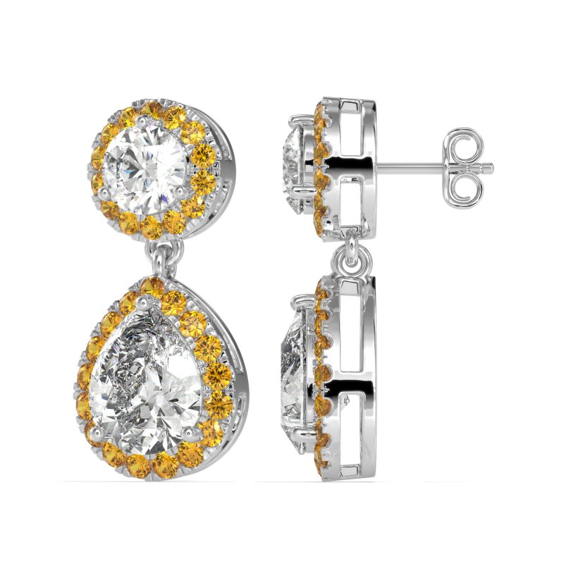 Pear & Round Halo Drop Earrings